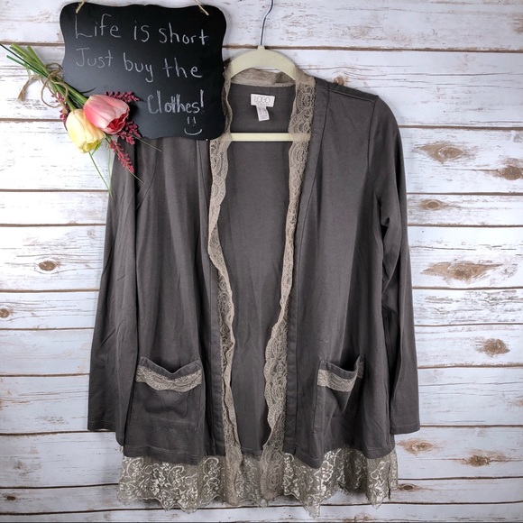 LOGO by Lori Goldstein Tops - LOGO Lori Goldstein lace hem open front cardigan